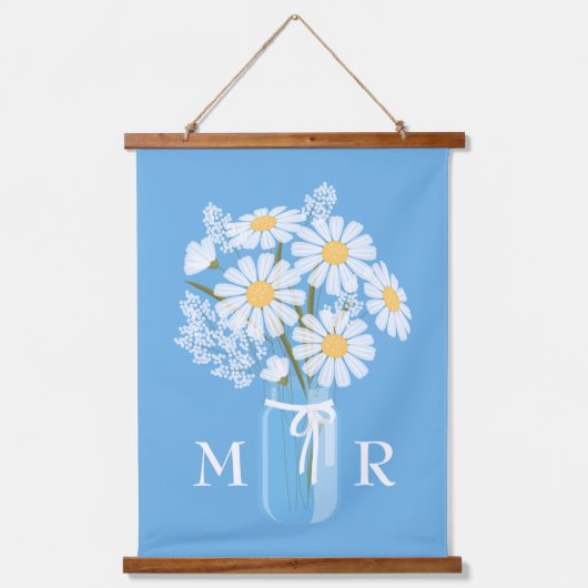 Tapisserie Suspendue Monogramme Mason Jar blanc sur bleu (Recto)