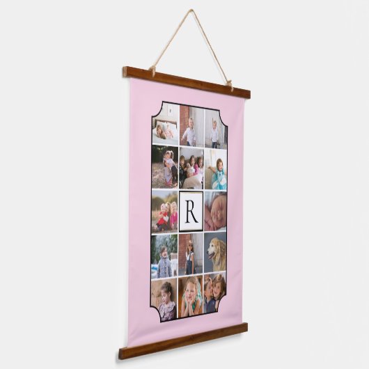 Tapisserie Suspendue Monogramme photo coins courbés rose pâle (Angulaire)