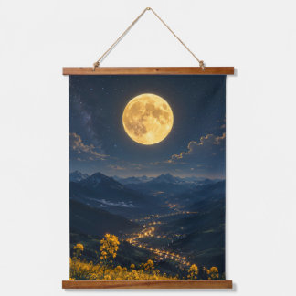 Tapisserie Suspendue Montagne mystique de la pleine lune vallée bois de