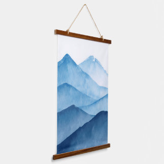 Tapisserie Suspendue Montagnes d'eau minimaliste Abstraites bleu