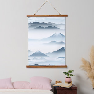 Tapisserie Suspendue Montagnes Tranquilles Neige Bleu Blanc Scène