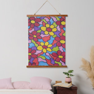 Tapisserie Suspendue Motif à fleurs arc-en-ciel rétro