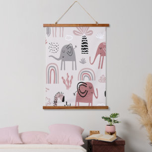 Tapisserie Suspendue motif avec de mignons éléphants et girafes géant