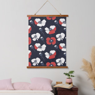 Tapisserie Suspendue Motif blanc avec accents rouge et bleu