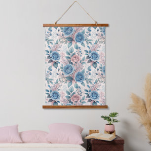 Tapisserie Suspendue Motif bleu et rose sur blanc doux