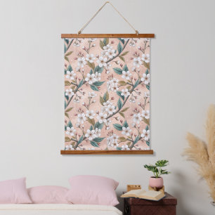Tapisserie Suspendue Motif botanique de branche de Sakura pêche douce