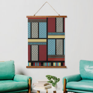 Tapisserie Suspendue Motif de bande de blocs mexicain 1