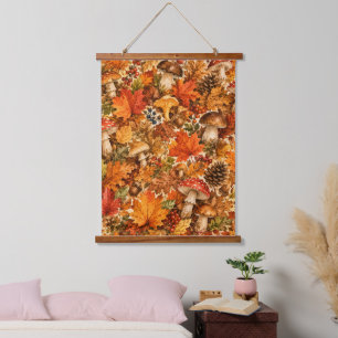 Tapisserie Suspendue Motif de champignon de forêt automnale Feuilles