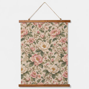 Tapisserie Suspendue Motif de jardin de pivoines et de roses romantique