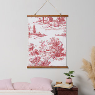 Tapisserie Suspendue Motif de paysage campagnard Toile Rouge Rustique