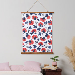Tapisserie Suspendue Motif de pépites d'aquarelle - Rouge, Bleu et Blan