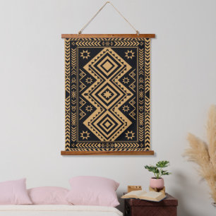 Tapisserie Suspendue Motif de surface abstrait boho or noir
