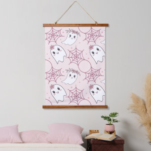 Tapisserie Suspendue Motif fantôme Halloween rose pastel Kawaii