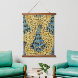 Tapisserie Suspendue Motif floral au paon bleu Art nouveau vintage