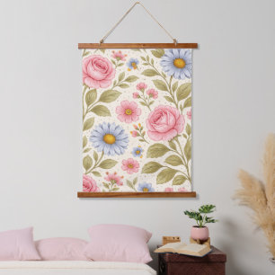 Tapisserie Suspendue Motif floral vintage avec roses et marguerites 