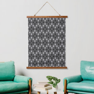 Tapisserie Suspendue motif géométrique gris noir et blanc fin