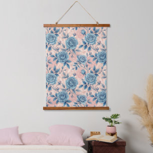 Tapisserie Suspendue Motif Rose bleu rétro sur Arrière - plan rose doux