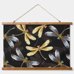 Tapisserie Suspendue Motif sans couture avec libellules d'or