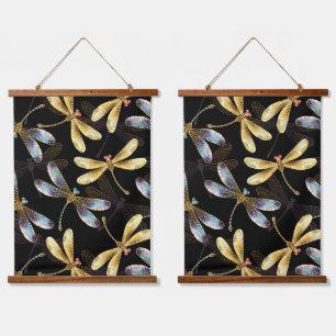 Tapisserie Suspendue Motif sans couture avec libellules d'or