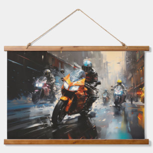 Tapisserie Suspendue Moto Race Action Sport Peinture Art Décor Abstrait