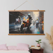 Tapisserie Suspendue Moto Race Action Sport Peinture Art Décor Abstrait (Chambre à coucher)