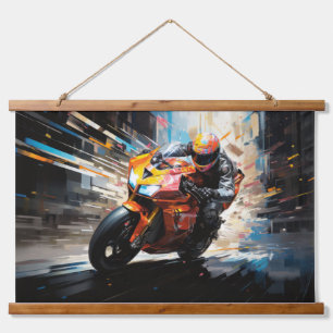 Tapisserie Suspendue Moto Race Action Sport Peinture Art Décor Abstrait