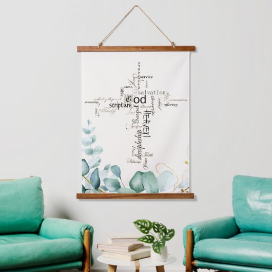 Tapisserie Suspendue Mots croisés chrétiens collage verdure (Salon)