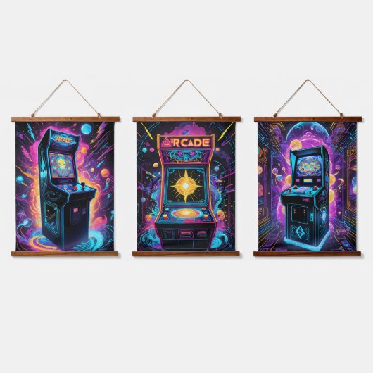 Tapisserie Suspendue Neon Retro 80s Arcade Game (Tripler)