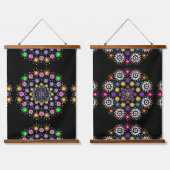 Tapisserie Suspendue Noir, Rose, Violet Mandala Art Abstrait (Double)