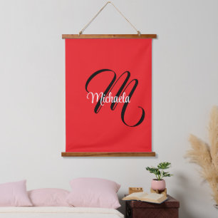 Tapisserie Suspendue Nom initial minimaliste moderne monogramme rouge