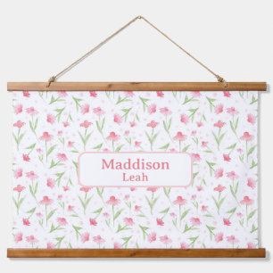 Tapisserie Suspendue Nom personnalisé Art Aquarelle Floral Rose Nursery