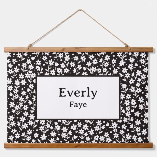 Tapisserie Suspendue Nom personnalisé Décor mural Fleurs noires et blan (Devant)