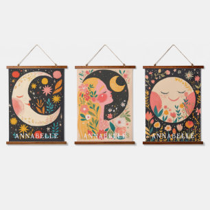 Tapisserie Suspendue Noms Prénoms Illustrés Floraux Bohèmes de Lunes Mi