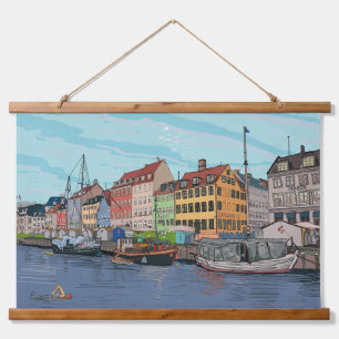 Tapisserie Suspendue Nyhavn Copenhagen Danemark Illustration lunaire