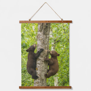 Tapisserie Suspendue Oursons noirs grimpant un arbre