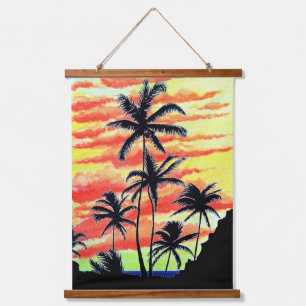 Tapisserie Suspendue Palmiers de Coco-Coques Couchés De Soleil Hawaïen