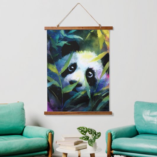 Tapisserie Suspendue Panda Peeking Bamboo Aquarelle (Salon)