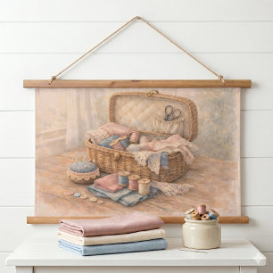 Tapisserie Suspendue Panier à couture vintage Cottagecore Pastel