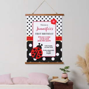 Tapisserie Suspendue Panneau de bienvenue coccinelle rouge et noir mign
