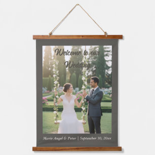 Tapisserie Suspendue Panneau de Bienvenue Mariage Photo Espresso Minima
