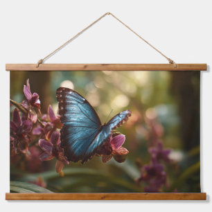 Tapisserie Suspendue Papier peint de jardin fleuri papillon bleu ensole