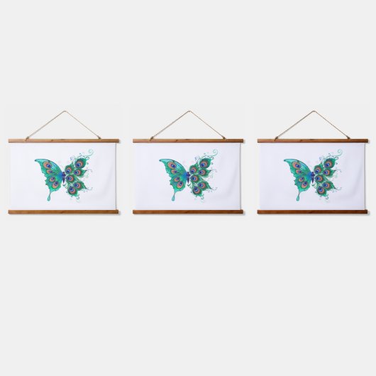 Tapisserie Suspendue Papillon aux plumes de paon vert (Tripler)