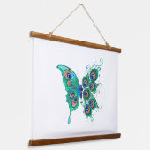 Tapisserie Suspendue Papillon aux plumes de paon vert (Incliné)