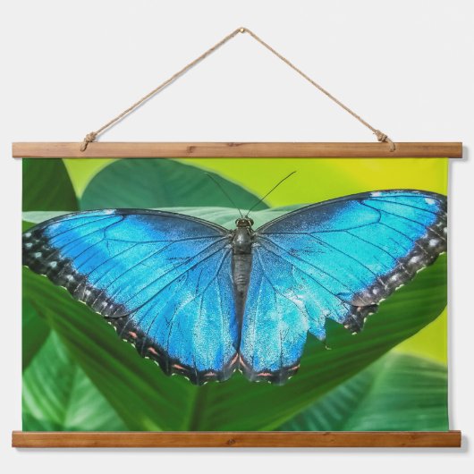 Tapisserie Suspendue Papillon bleu Morpho Floral Nature Art (Devant)