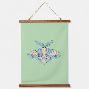 Tapisserie Suspendue Papillon Céleste Fantaisiste — Bleu Douce et Pêche