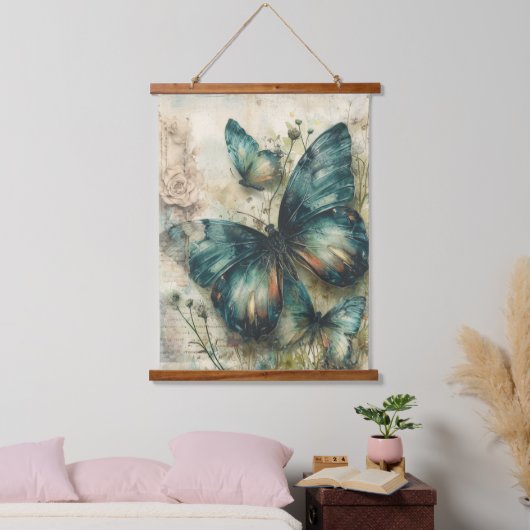 Tapisserie Suspendue Papillons verts vintages (Chambre à coucher)