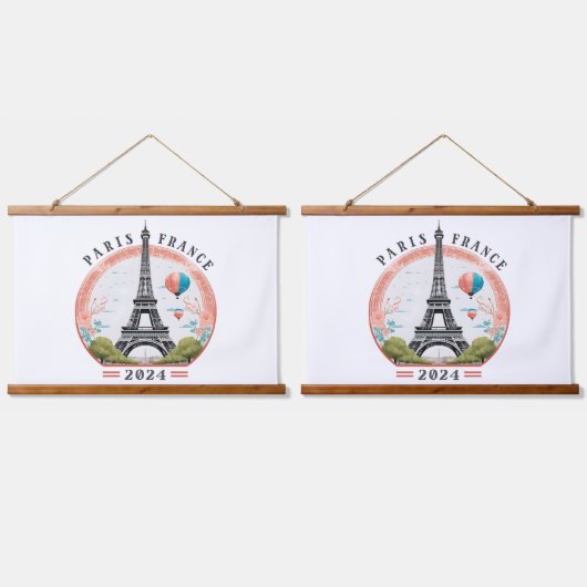 Tapisserie Suspendue Paris France 2024 Trapeaux, Tour Eiffel (Double)