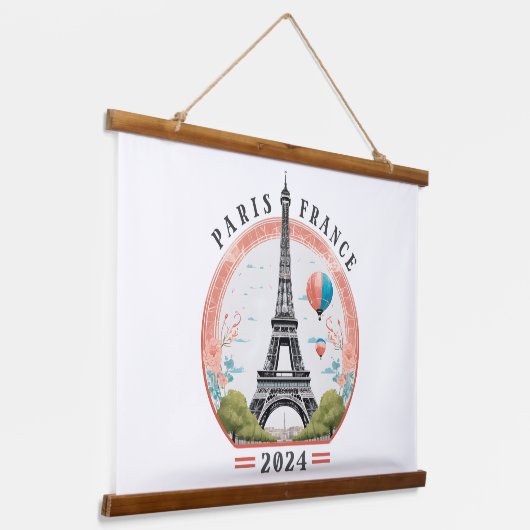 Tapisserie Suspendue Paris France 2024 Trapeaux, Tour Eiffel (Incliné)