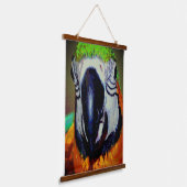 Tapisserie Suspendue Parrot De Macao Bleu Et Or Face À L'Art Abstrait (Angulaire)