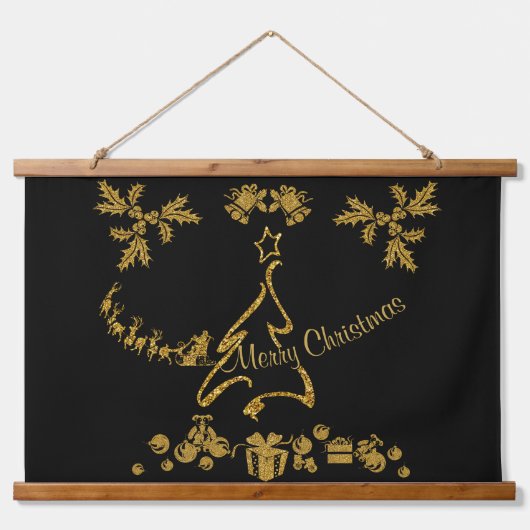 Tapisserie Suspendue Parties scintillant d'or Joyeux Noël, Père Noël (Devant)